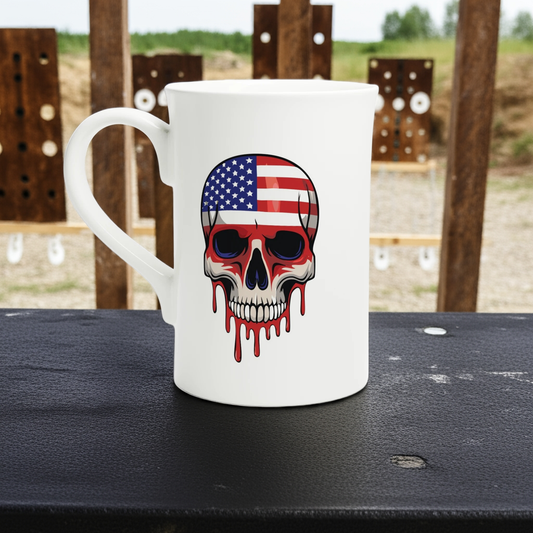 Taza delgada de porcelana blanca de 10 oz, "American to the Bone"